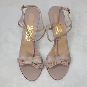 Salvatore Ferragamo Pavi Leather Ankle Strap Open Toe Stiletto Sandal Blush